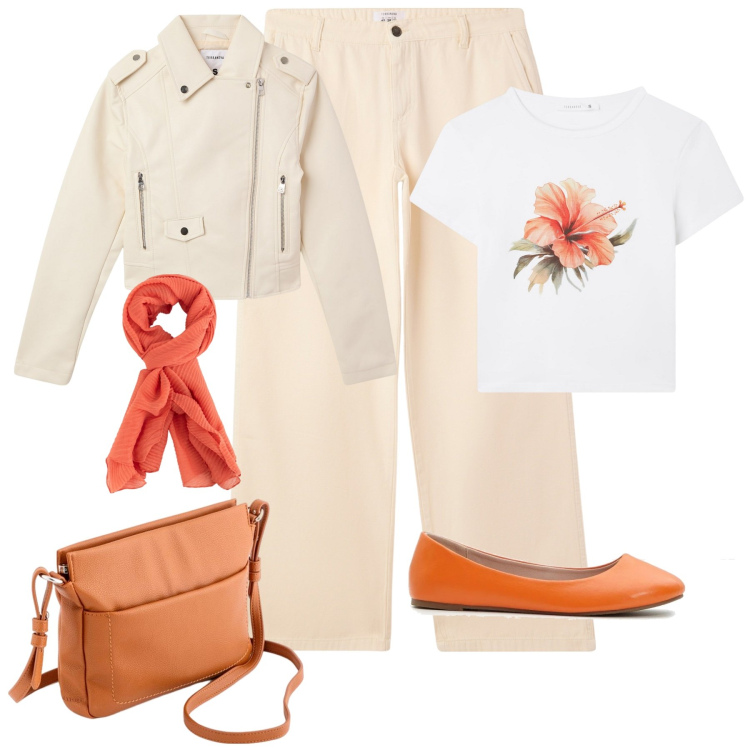 Outfit donna - Primavera 25. Stile Casual chic per Tutti i giorni. Abbinamento con ballerine, pantaloni, giacche, t-shirt, portafogli, borse a tracolla.