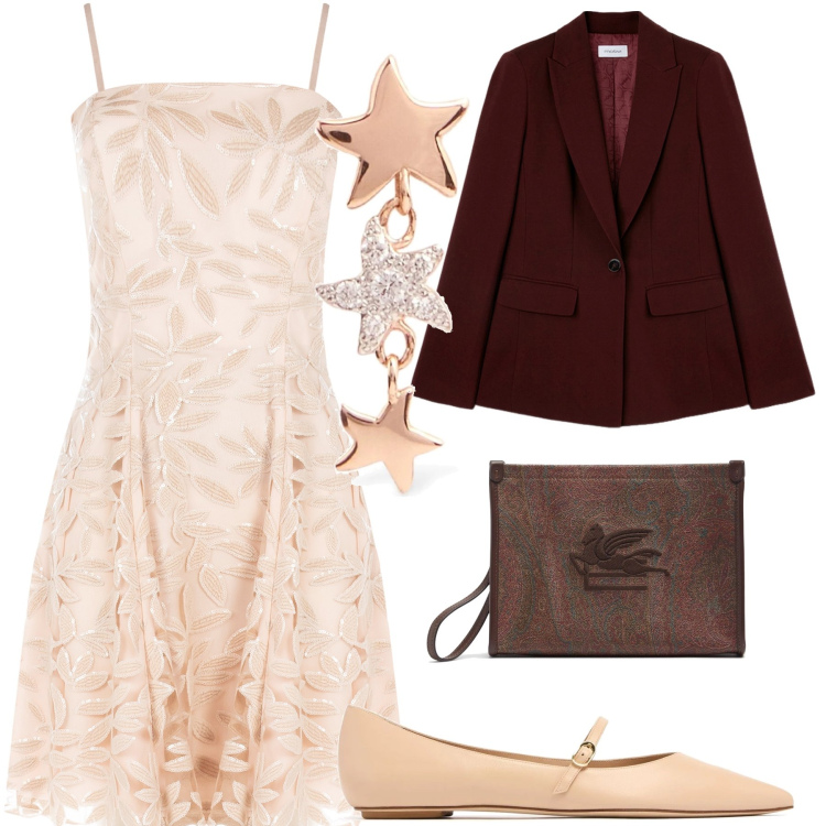 Outfit donna - Il bon ton super romantico. Stile Bon Ton per Cerimonia. Abbinamento con vestiti corti, orecchini, clutch, ballerine, blazer.