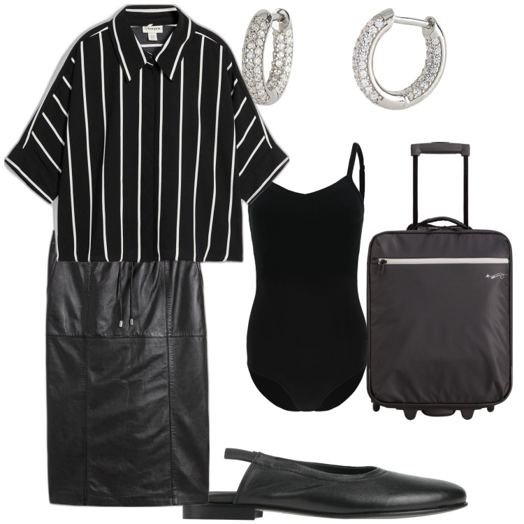 Outfit donna - L aereo mi aspetta. Stile Urban per Tutti i giorni. Abbinamento con camicie a manica corta, gonne longuette, ballerine, orecchini, body, valigie.