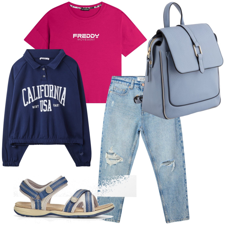Outfit donna - Passeggiata col pelosetto. Stile Casual per Tutti i giorni. Abbinamento con sandali, jeans mom, felpe, t-shirt, zaini.