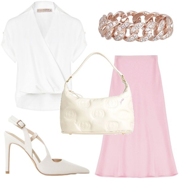 Outfit donna - Gonne a trapezio e bluse leggere. Stile Glamour per Cerimonia. Abbinamento con borse a mano, gonne longuette, décolleté, anelli, bluse.