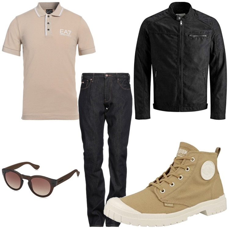 Outfit homme - Urban #2202. Style Urban pour Tous les jours. Assortir avec vestes, jean coupe droite, polos, sneakers, lunettes de soleil.