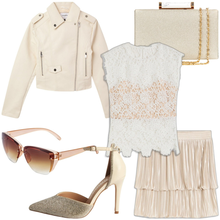 Outfit donna - Total look #2114277. Stile Casual chic per Ufficio. Abbinamento con occhiali da sole, top, minigonne, giacche, décolleté, clutch.
