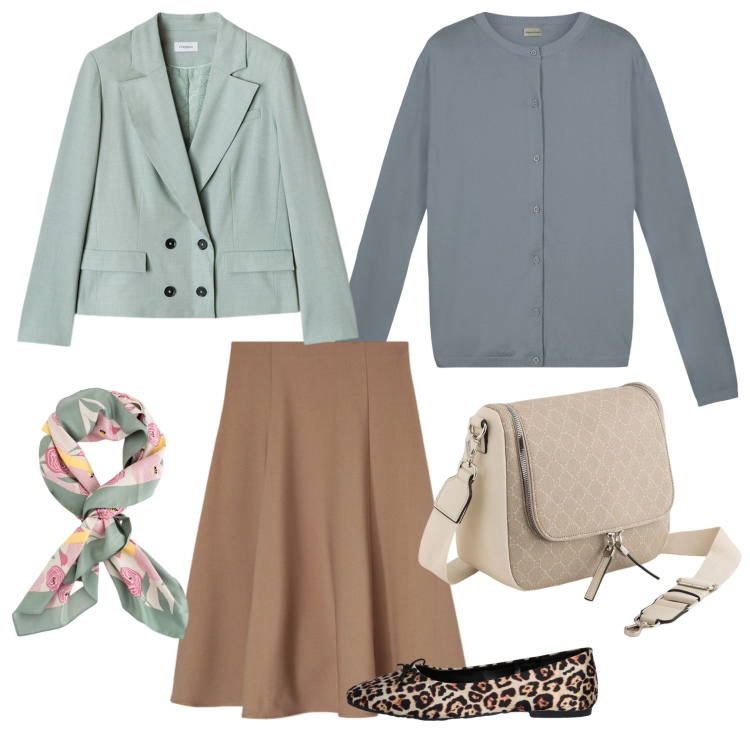 Outfit donna - Pranzo della Domenica. Stile Bon Ton per Tutti i giorni. Abbinamento con ballerine, borse a tracolla, gonne longuette, blazer, cardigans, foulard.