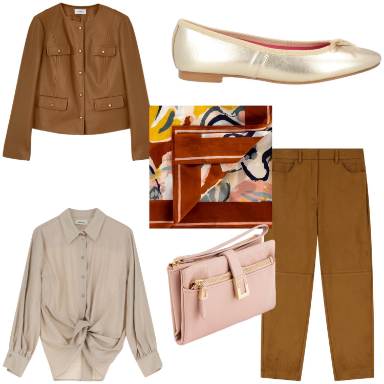 Outfit donna - Total look #2114307. Stile Romantica per Tutti i giorni. Abbinamento con ballerine, foulard, pantaloni chino, camicie, portafogli, blazer.