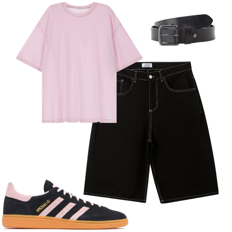 Outfit uomo - City. Stile Casual per Tutti i giorni. Abbinamento con bermuda, t-shirt, cinture, sneakers.