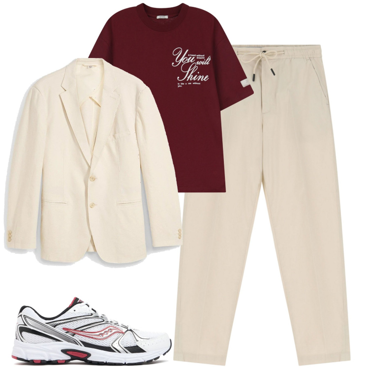 Outfit uomo - City. Stile Casual per Tutti i giorni. Abbinamento con giacche, pantaloni chino, t-shirt, sneakers.