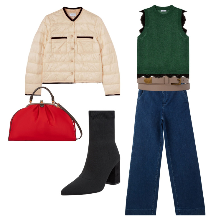 Outfit donna - Total look #2114340. Stile Casual chic per Tutti i giorni. Abbinamento con jeans, stivaletti, cinture, borse a spalla, piumini, top.