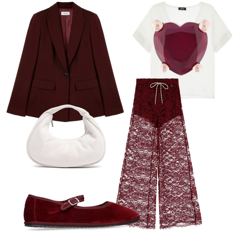 Outfit donna - Total look #2114386. Stile Vintage retrò per Serata fuori. Abbinamento con pantaloni, t-shirt, orecchini, borse a mano, ballerine, blazer.