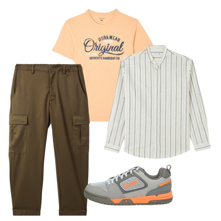 Outfit uomo - Total look. Stile Casual per Tutti i giorni. Abbinamento con sneakers, t-shirt, camicie, pantaloni cargo.