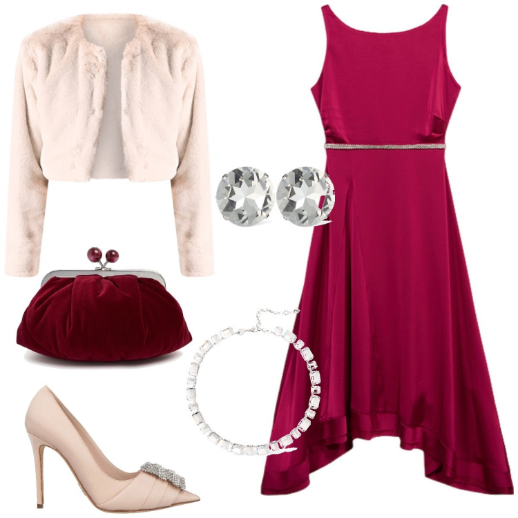 Outfit donna - Total look #2114564. Stile Glamour per Cerimonia. Abbinamento con décolleté, bolero, orecchini, pochette, collane, vestiti lunghi.