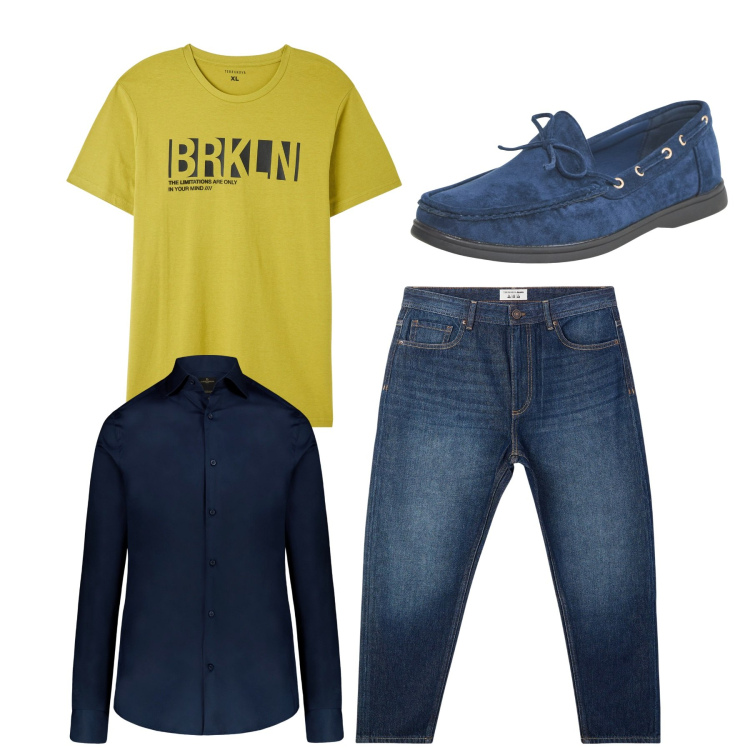 Outfit uomo - Total look. Stile Casual per Tutti i giorni. Abbinamento con jeans, t-shirt, scarpe stringate, camicie.