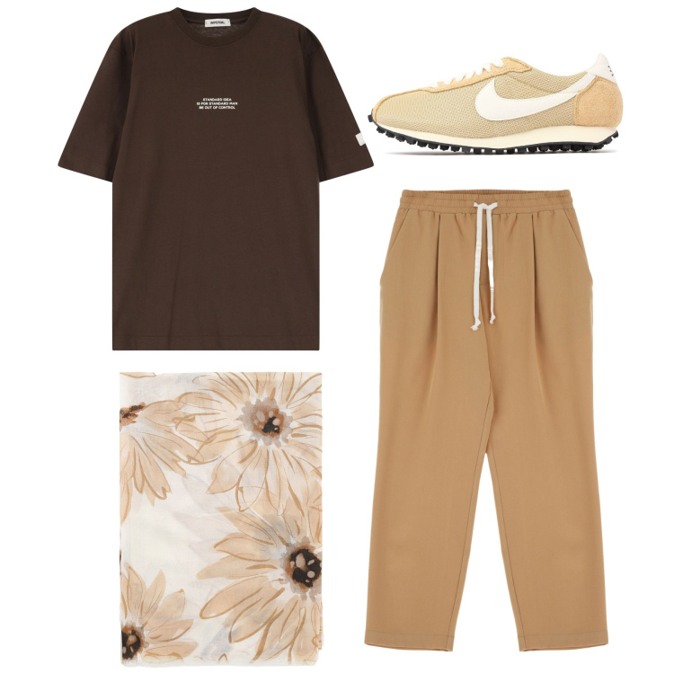 Outfit uomo - Total look. Stile Casual per Tutti i giorni. Abbinamento con t-shirt, pantaloni, sciarpe e foulard, sneakers.