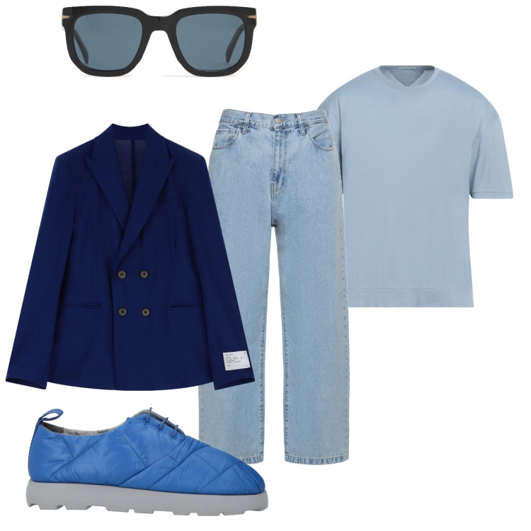 Outfit uomo - Total look #2114597. Stile Trendy per Tutti i giorni. Abbinamento con t-shirt, sneakers, giacche, pantaloni, occhiali da sole.