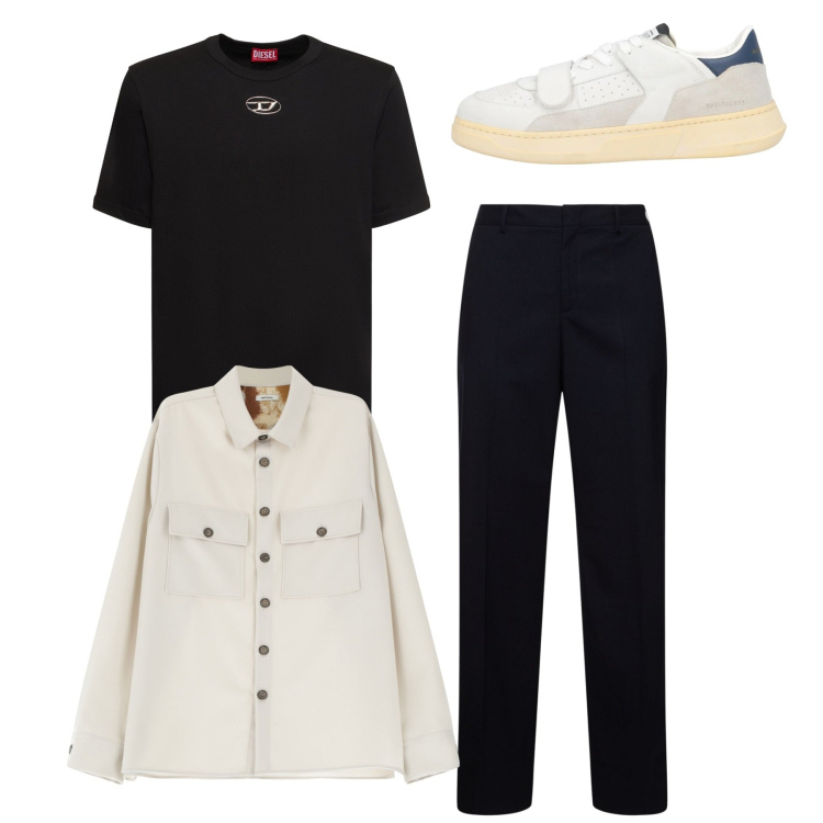 Outfit uomo - Total look. Stile Casual per Tutti i giorni. Abbinamento con sneakers, camicie, pantaloni, t-shirt.