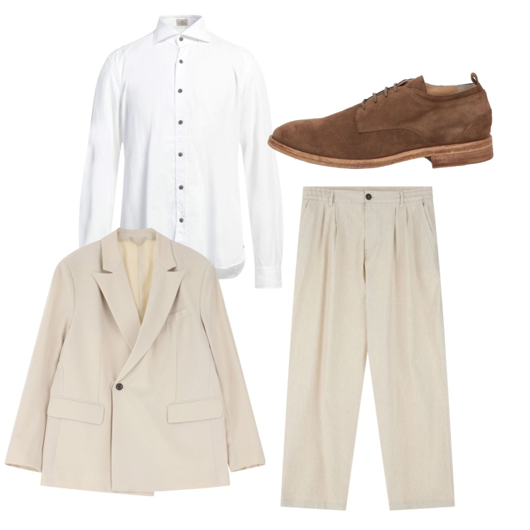 Outfit uomo - Total look. Stile Casual per Tutti i giorni. Abbinamento con camicie, scarpe stringate, giacche, pantaloni.