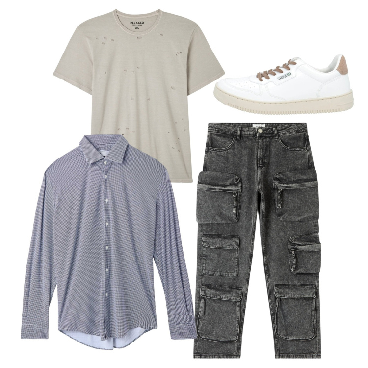 Outfit uomo - Total look. Stile Casual per Tutti i giorni. Abbinamento con sneakers, t-shirt, jeans, camicie.