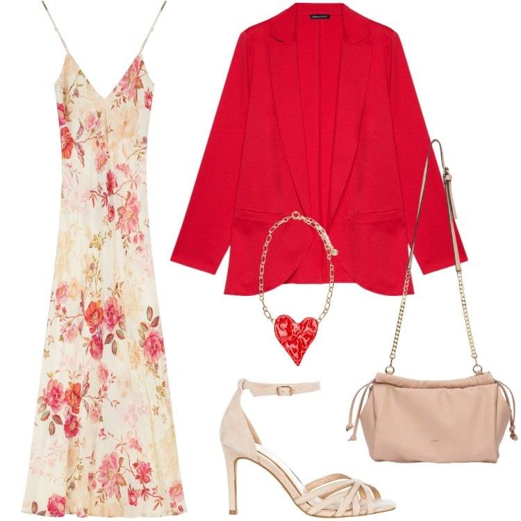Outfit donna - Total look #2114648. Stile Casual chic per Cerimonia. Abbinamento con sandali col tacco, vestiti lunghi, blazer, ciondoli, borse a tracolla.