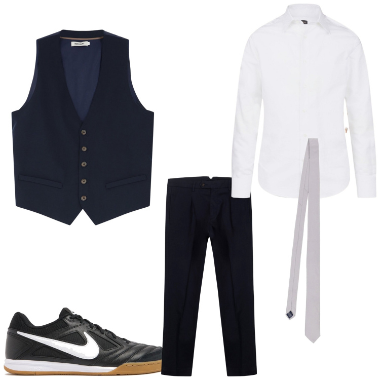Outfit uomo - Bello in gilet. Stile Business/Elegante per Serata speciale. Abbinamento con gilet, camicie, cravatte, sneakers, pantaloni.