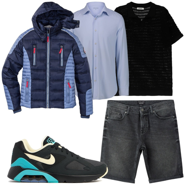 Outfit uomo - Layering trendy. Stile Trendy per Tutti i giorni. Abbinamento con giacche, bermuda, polo, camicie, sneakers.