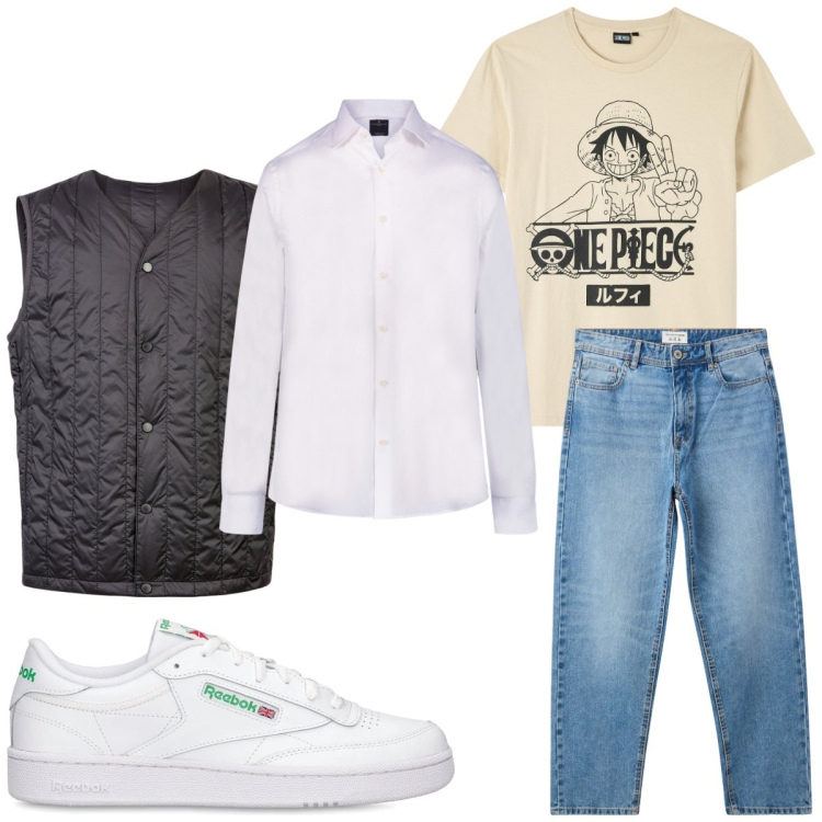 Outfit uomo - Layering tutti i giorni. Stile Trendy per Tutti i giorni. Abbinamento con jeans, t-shirt, camicie, piumini, sneakers.