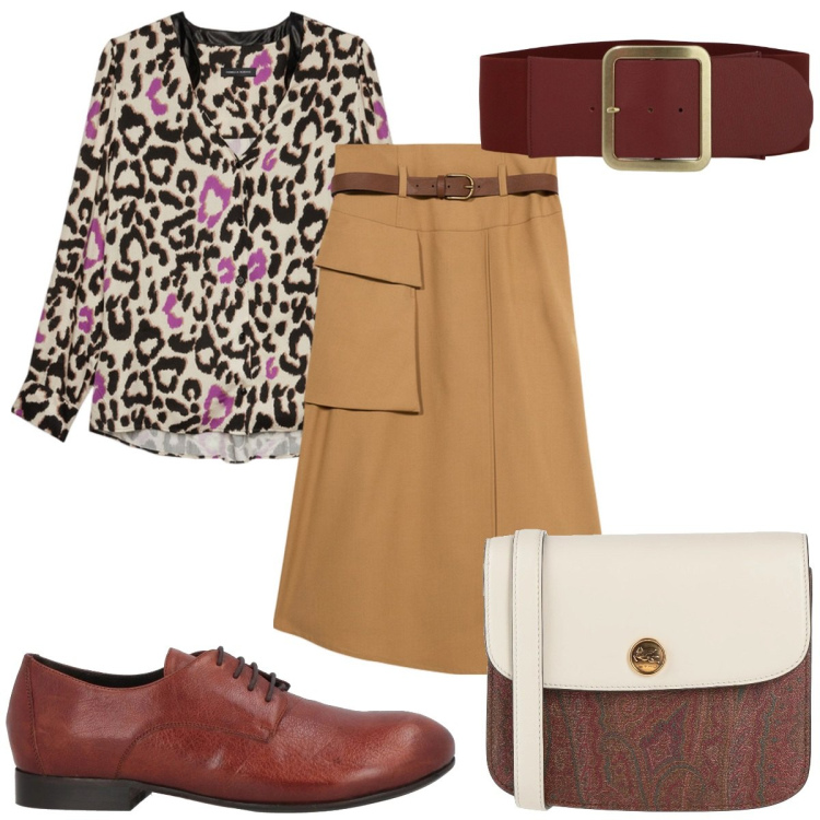 Outfit donna - Total look #2114707. Stile Trendy per Tutti i giorni. Abbinamento con scarpe stringate, borse a tracolla, cinture, camicie, gonne longuette.