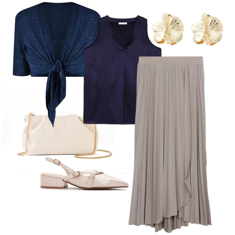 Outfit donna - Il bolero lurex. Stile Bon Ton per Cerimonia. Abbinamento con décolleté, pochette, gonne lunghe, bolero, orecchini, top.
