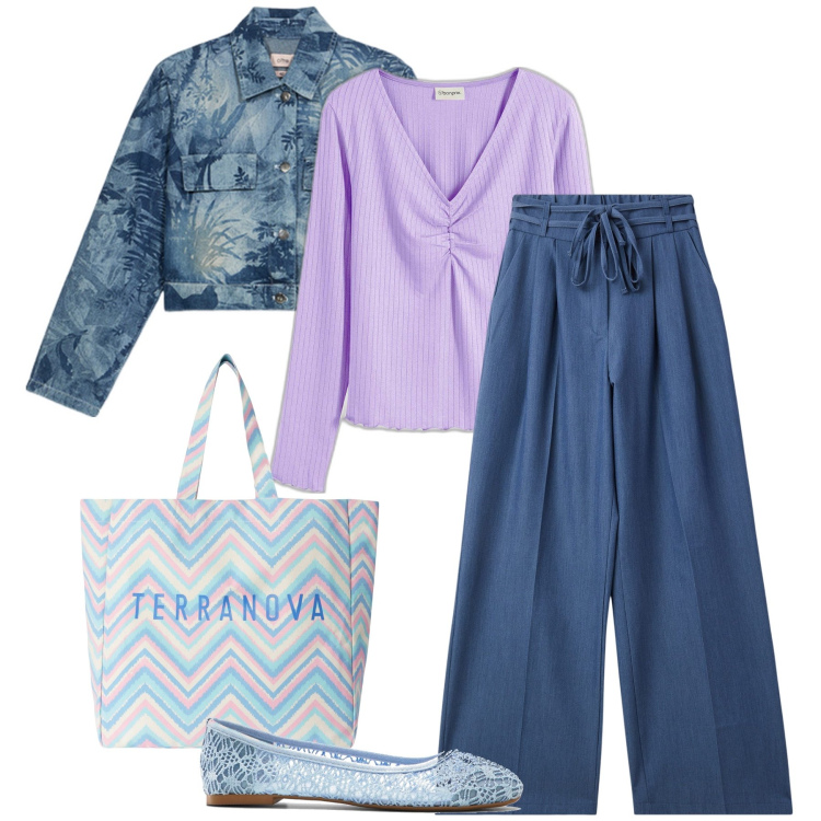 Outfit donna - Il denim decorato. Stile Romantica per Tutti i giorni. Abbinamento con ballerine, maglieria, jeans, borse tote, blazer.