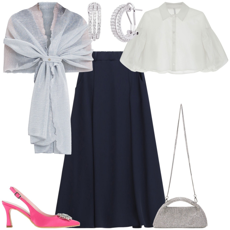 Outfit donna - Serata evento speciale cerimonia. Stile Romantica per Cerimonia. Abbinamento con décolleté, orecchini, stole, gonne lunghe, camicie, clutch.