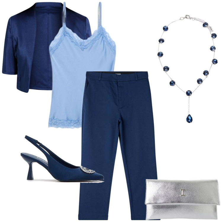 Outfit donna - Una collana per la cerimonia. Stile Chic per Cerimonia. Abbinamento con décolleté, pantaloni chino, blazer, pochette, top, collane.