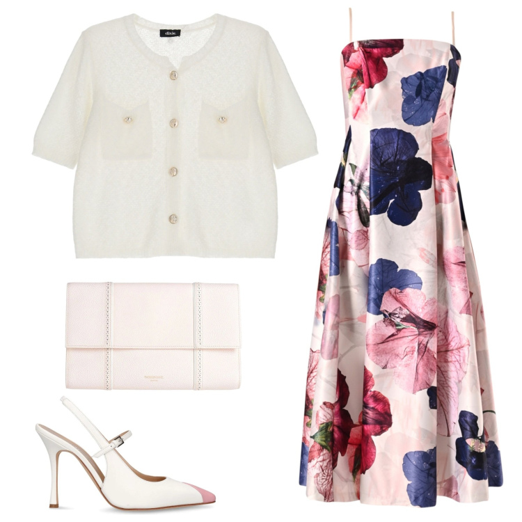Outfit donna - Flora. Stile Casual chic per Tutti i giorni. Abbinamento con borse a mano, vestiti midi/longuette, cardigans, décolleté.