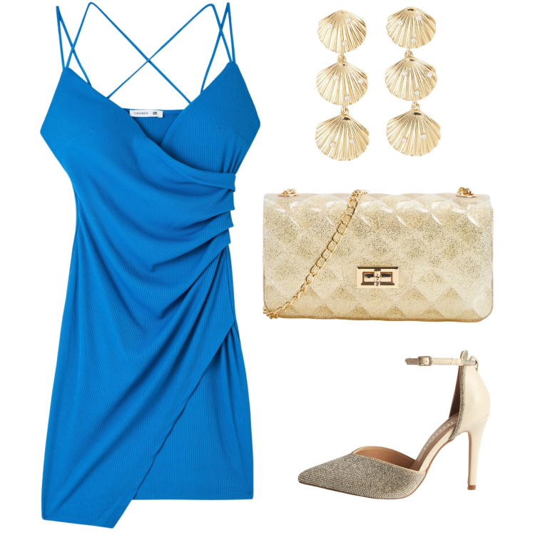 Outfit donna - La regina della festa. Stile Glamour per Serata fuori. Abbinamento con décolleté, orecchini, vestiti, borse a tracolla.