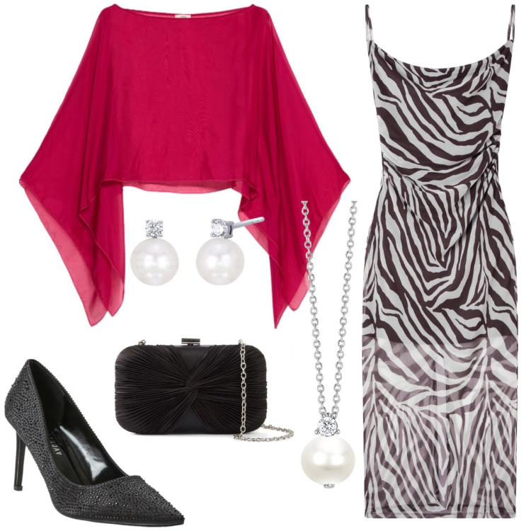 Outfit donna - Cerimonia. Stile Chic per Cerimonia. Abbinamento con pochette, vestiti lunghi, décolleté, orecchini, collane, bolero.