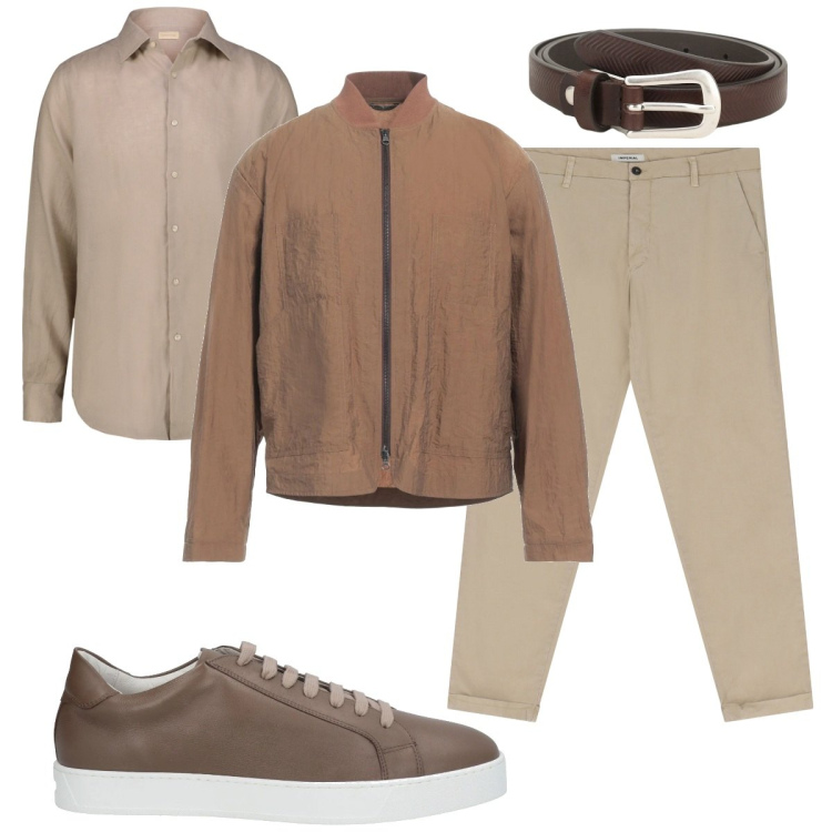 Outfit uomo - Aprile in ufficio. Stile Trendy per Ufficio. Abbinamento con giacche, sneakers, cinture, pantaloni chino, camicie.