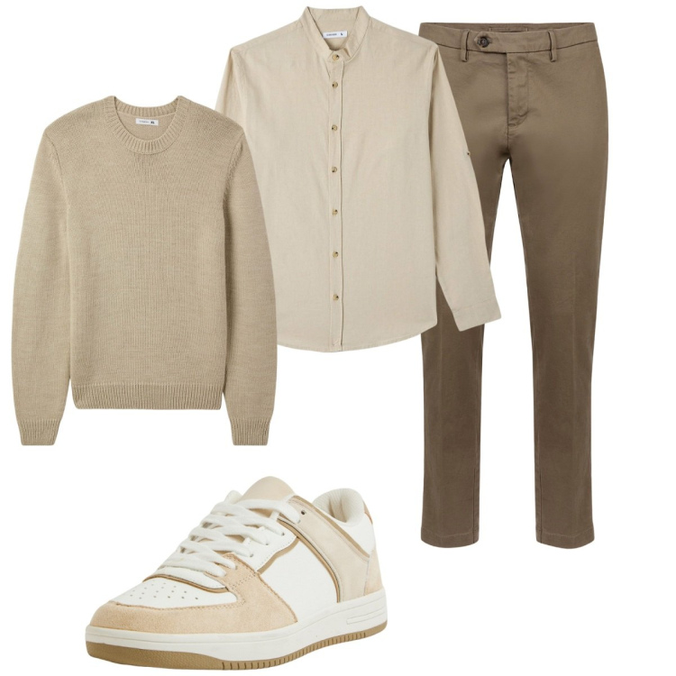 Outfit uomo - Total look #2114916. Stile Trendy per Tutti i giorni. Abbinamento con camicie, maglieria, sneakers, pantaloni chino.