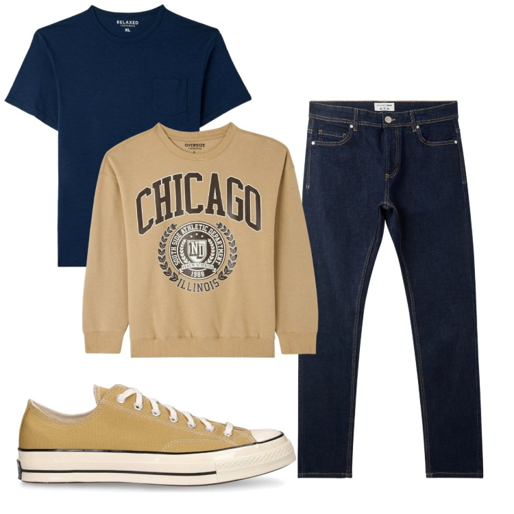 Outfit uomo - Total look #2114919. Stile Casual per Tutti i giorni. Abbinamento con jeans skinny, t-shirt, felpe, sneakers.
