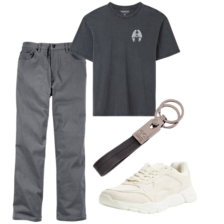 Outfit uomo - Total. Stile Casual per Tutti i giorni. Abbinamento con pantaloni, sneakers, t-shirt, portachiavi.