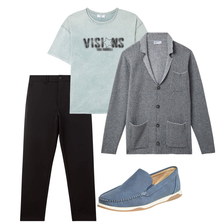 Outfit uomo - Total look. Stile Casual per Tutti i giorni. Abbinamento con scarpe stringate, t-shirt, pantaloni chino, giacche.