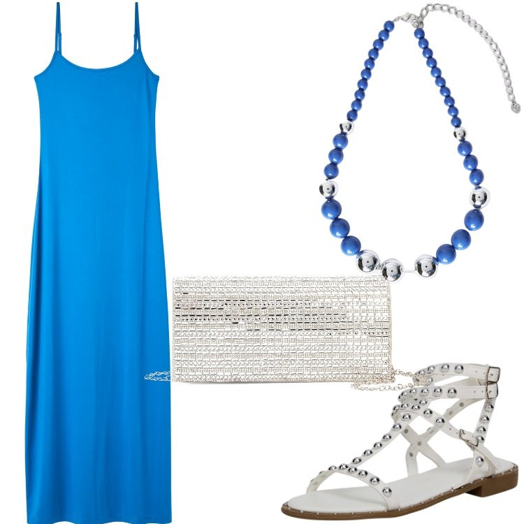 Outfit donna - Pensando all´estate. Stile Casual chic per Serata fuori. Abbinamento con pochette, vestiti lunghi, sandali, collane.