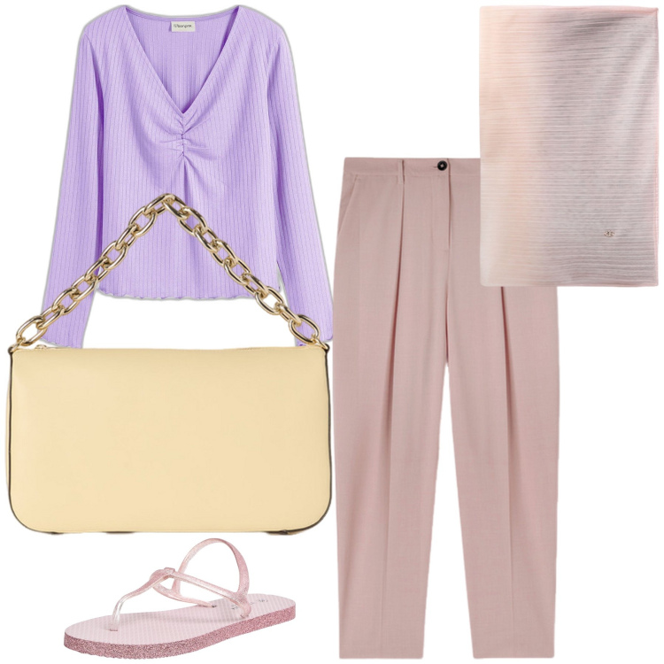 Outfit donna - Freschi motivi di sconto. Stile Urban per Tutti i giorni. Abbinamento con maglieria, sandali, pantaloni, stole, borse a tracolla.