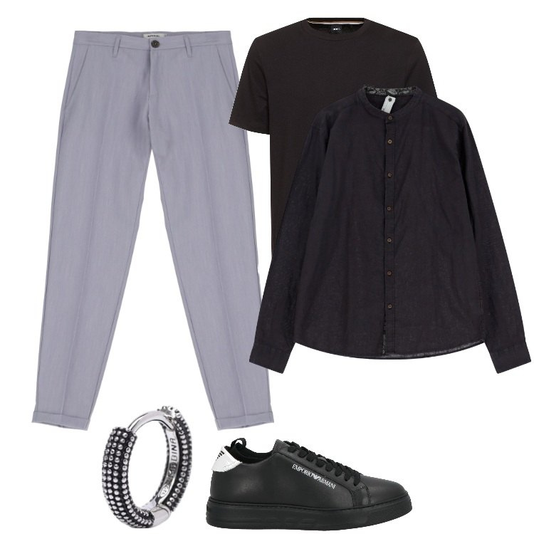 Outfit uomo - Elegante con le sneakers. Stile Business/Elegante per Serata speciale. Abbinamento con sneakers, orecchini, pantaloni, camicie, t-shirt.