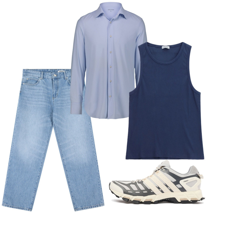 Outfit uomo - Blu. Stile Casual per Tutti i giorni. Abbinamento con jeans, canottiere, camicie, sneakers.
