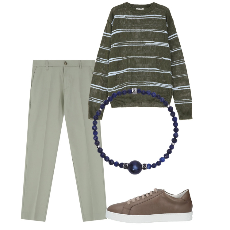 Outfit uomo - Total look. Stile Casual per Tutti i giorni. Abbinamento con sneakers, braccialetti, pullovers, pantaloni.