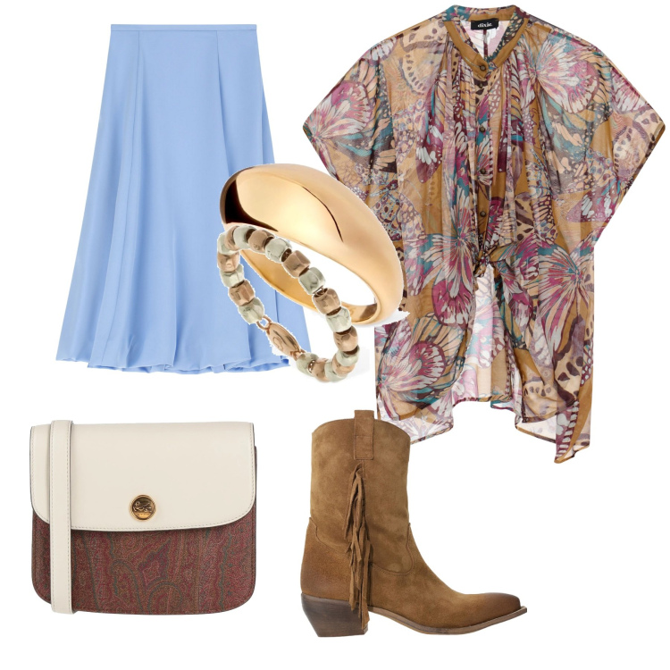Outfit donna - Grinta ne abbiamo?!. Stile Urban per Tutti i giorni. Abbinamento con borse a tracolla, gonne longuette, stivali, camicie a manica corta, anelli, anelli.