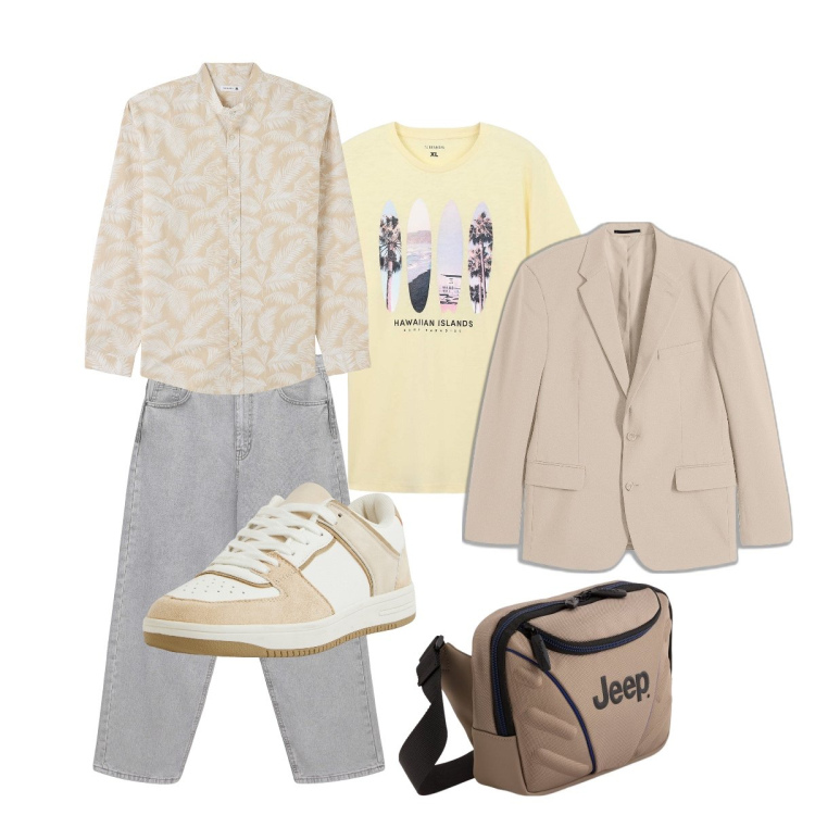 Outfit uomo - Waiting for the seaside. Stile Casual per Tutti i giorni. Abbinamento con giacche, camicie, t-shirt sportive, sneakers, jeans, borse sportive.