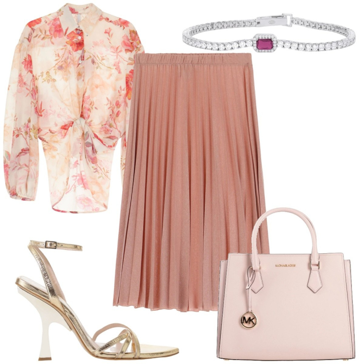 Outfit donna - Total look #2115051. Stile Romantica per Tutti i giorni. Abbinamento con borse a mano, braccialetti, gonne, camicie, sandali col tacco.