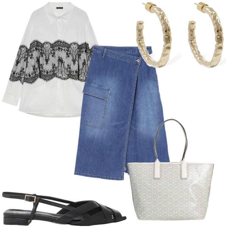 Outfit donna - Total look #2115056. Stile Trendy per Tutti i giorni. Abbinamento con borse a mano, gonne longuette, sandali, orecchini, camicie.