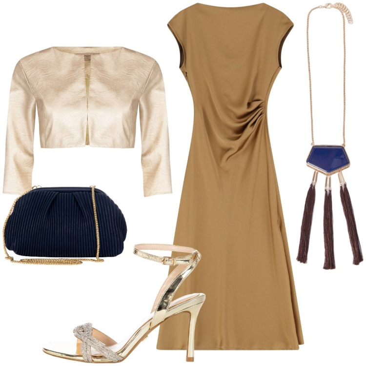 Outfit donna - Una collana per la cerimonia. Stile Glamour per Cerimonia. Abbinamento con bolero, sandali col tacco, pochette, vestiti lunghi, ciondoli.