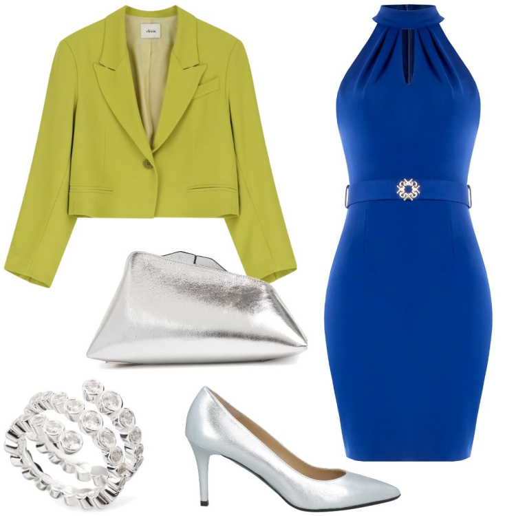 Outfit donna - Giacca corta da cerimonia. Stile Glamour per Cerimonia. Abbinamento con décolleté, blazer, vestiti corti, pochette, anelli.