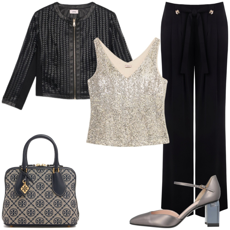 Outfit donna - Serata speciale. Stile Casual chic per Serata fuori. Abbinamento con décolleté, pantaloni, borse a mano, giacche, top.
